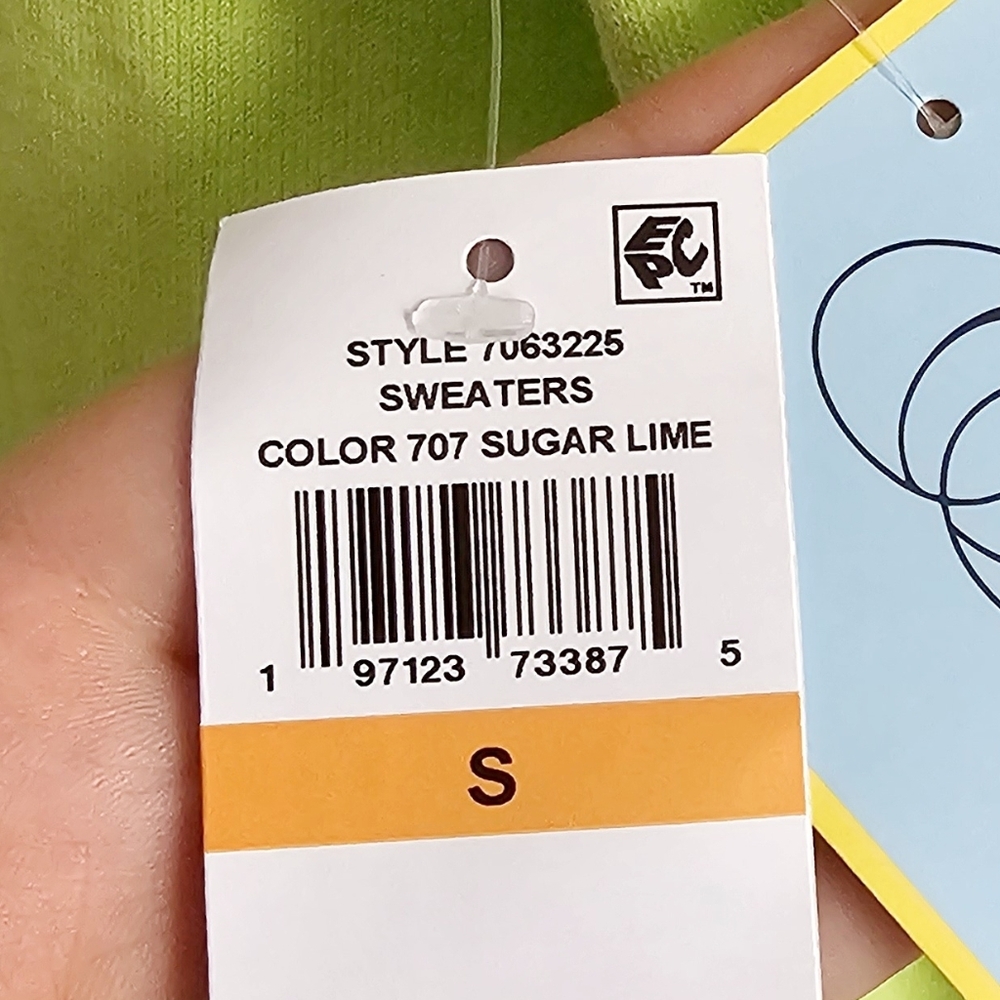 NWT CeCe Puff Sleeve Cotton Crewneck Sweater in Sugar Lime Size Small - Picture 15 of 15